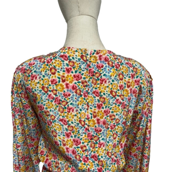 80s TANNER SILK DITZY PASTEL FLORAL PRINT MIDI DRESS BELTED PADDED SHOULDER 14 - Picture 7 of 12